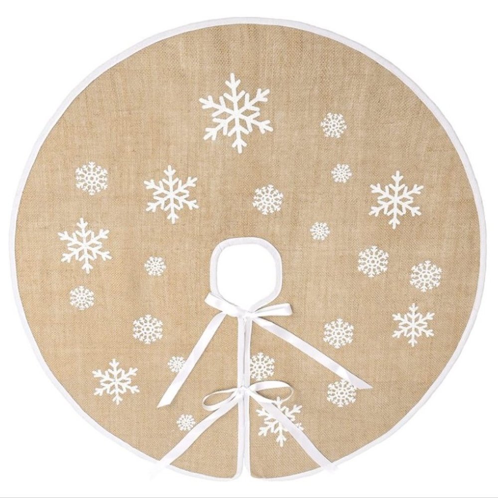 Rustic Burlap Christmas Tree Skirt – 48” Snowflake Farmhouse Style – NWT - Picture 4 of 12